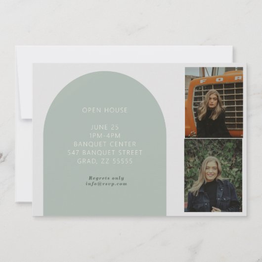 Moderne boogboho afstuderen aankondiging open huis (Achterkant)