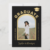 Moderne boogfoto afstuderen goud zwart afstuderen aankondiging (Voorkant)