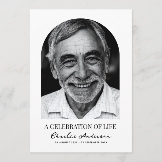 Moderne boogfoto begrafenis of herdenkingsdienst programmakaart (Voorkant)