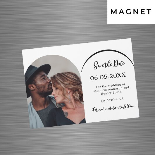 Moderne boogfoto bruiloft Save the Date magneet Magnetische Uitnodiging