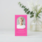 Moderne boogfoto dunne rand QR code hot pink Visitekaartje (Staand voorkant)