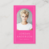 Moderne boogfoto dunne rand QR code hot pink Visitekaartje (Voorkant)