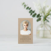 Moderne boogfoto dunne rand QR code Kraft papier Visitekaartje (Staand voorkant)