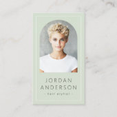 Moderne boogfoto dunne rand QR-code licht groen Visitekaartje (Voorkant)