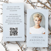 Moderne boogfoto dunne rand QR-code lichtblauw Visitekaartje