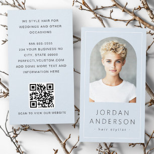 Moderne boogfoto dunne rand QR-code lichtblauw Visitekaartje