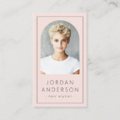 Moderne boogfoto dunne rand QR-code lichtroze Visitekaartje (Voorkant)