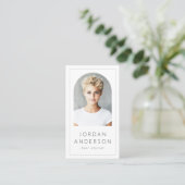 Moderne boogfoto dunne rand QR-code wit Visitekaartje (Staand voorkant)