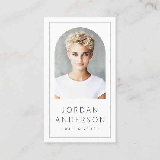 Moderne boogfoto dunne rand QR-code wit Visitekaartje (Voorkant)