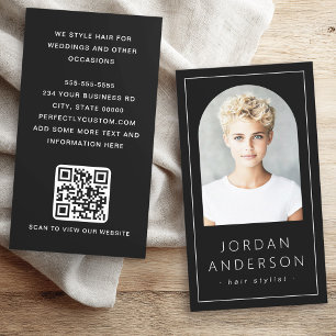 Moderne boogfoto dunne rand QR-code zwart Visitekaartje