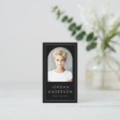 Moderne boogfoto dunne rand QR-code zwart Visitekaartje (Staand voorkant)