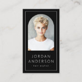 Moderne boogfoto dunne rand QR-code zwart Visitekaartje (Voorkant)