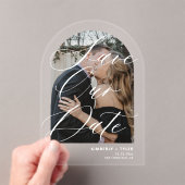 Moderne boogfoto elegante bruiloft opslaan van de  acryl uitnodigingen (Insitu (Draagbaar))