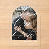 Moderne boogfoto elegante bruiloft opslaan van de  acryl uitnodigingen (Voorkant)