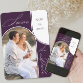 Moderne boogfoto Elegante kalligrafie Paarse Save The Date