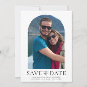 Moderne boogfoto en QR-code verticale bruiloft Kaart (Voorkant)