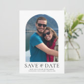 Moderne boogfoto en QR-code verticale bruiloft Kaart (Staand voorkant)