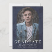 Moderne boogfoto Navy Blue Boy's Afstuderen Kaart (Voorkant)