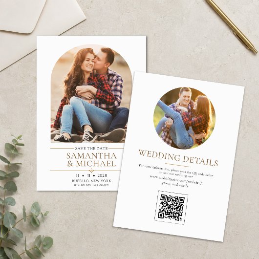 Moderne boogfoto QR-code trouwkaart Save the Date