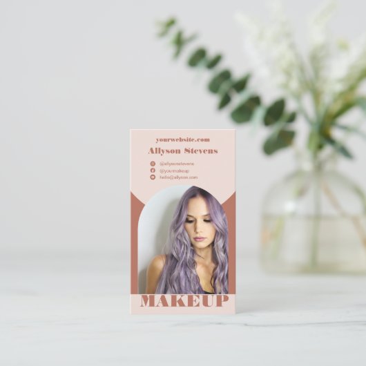 Moderne boogmake-up boho foto qr code logo visitekaartje (Staand voorkant)