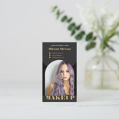 Moderne boogmake-up zwart goud foto qr code logo visitekaartje (Staand voorkant)