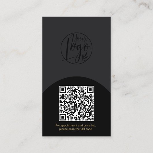 Moderne boogmake-up zwart goud foto qr code logo visitekaartje (Achterkant)