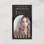 Moderne boogmake-up zwart goud foto qr code logo visitekaartje (Voorkant)
