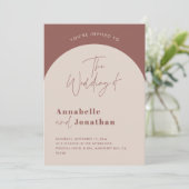 Moderne boogroestgroene scriptfotobruiloft kaart (Staand voorkant)