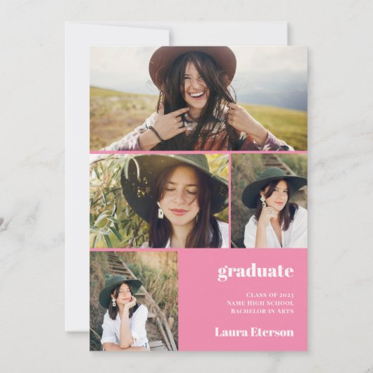 Moderne boogroze 5 foto's afstuderen kaart (Achterkant)