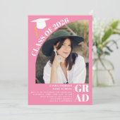 Moderne boogroze 5 foto's afstuderen kaart (Staand voorkant)