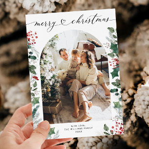 Moderne boogvorm foto rode kerst Kaart