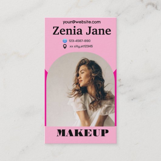 Moderne boogvormer roze foto qr code logo visitekaartje (Voorkant)