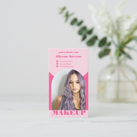 Moderne boogvormer roze foto qr code logo visitekaartje (Staand voorkant)