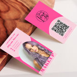 Moderne boogvormer roze foto qr code logo visitekaartje<br><div class="desc">Moderne boogretro boho dusty pastel roze en roze foto qr code logo make-up foto,  voeg uw zakelijke foto toe. Voeg je sociale media toe. Met een vette doopvont,  zijn alle kleuren editable,  voeg uw logo toe.</div>