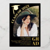 Moderne boogzwarte 5 foto's afstuderen folie uitnodiging (Voorkant)