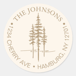 Moderne Boom Bos Rustieke Huwelijks Retouradres Ronde Sticker