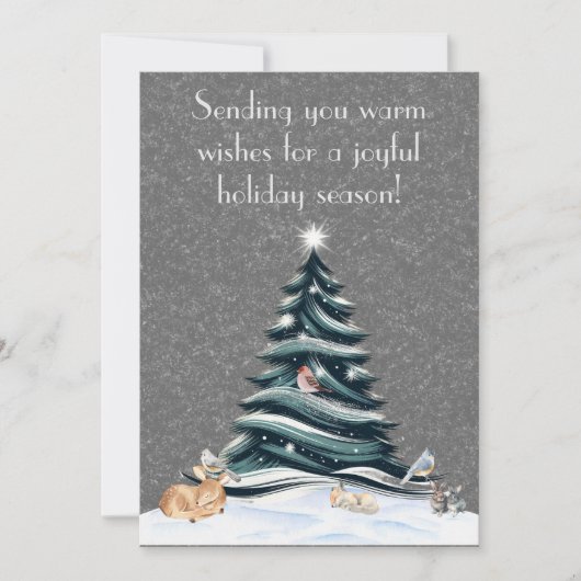 Moderne Boom, Omringd door Bosvrienden Feestdagenkaart (Voorkant)