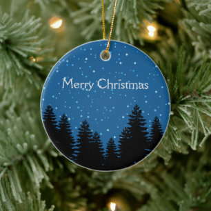 Moderne boom silhouetten ster hemel Vrolijk kerstf Keramisch Ornament