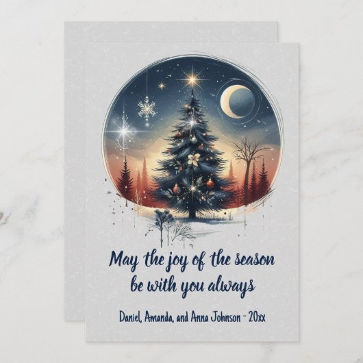 Moderne boom, tegen bos en maan Kerstmis Feestdagenkaart (Voorkant / Achterkant)