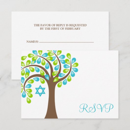 Moderne boom van het leven Blauwgroen groene vlek RSVP Kaartje (Voorkant / Achterkant)