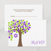 Moderne boom van het Paarse Groene Bat Mitzvah RSV RSVP Kaartje (Voorkant / Achterkant)