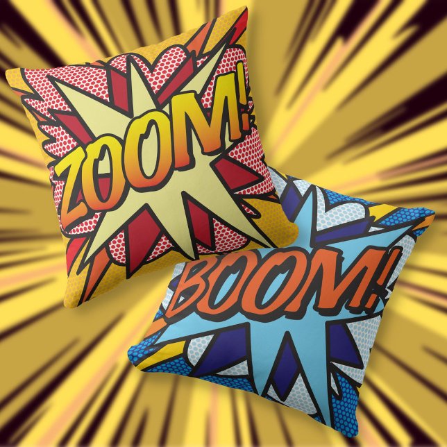 Moderne BOOM ZOOM stripboek Pop Art Kussen (Modern BOOM ZOOM Comic Book Pop Art Throw Pillow)