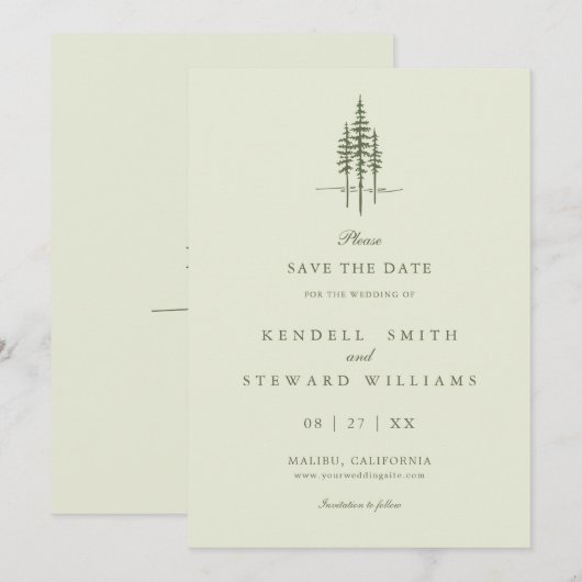 Moderne Boombos Rustieke bruiloft Save the Date In (Voorkant / Achterkant)