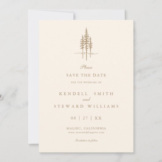 Moderne Boombos Rustieke bruiloft Save the Date In (Voorkant)