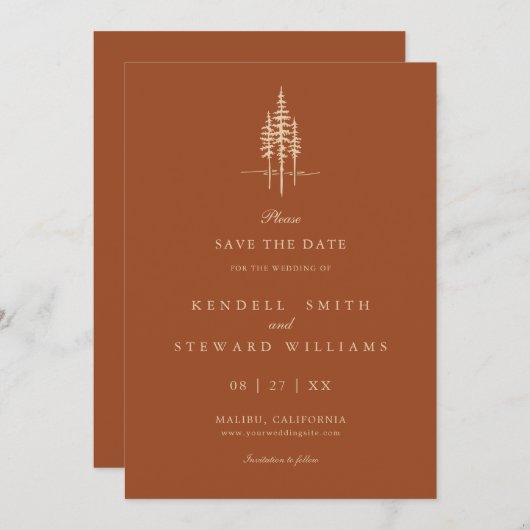 Moderne Boombos Rustieke bruiloft Save the Date In (Voorkant / Achterkant)