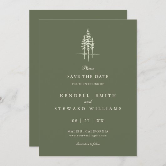 Moderne Boombos Rustieke bruiloft Save the Date In (Voorkant / Achterkant)