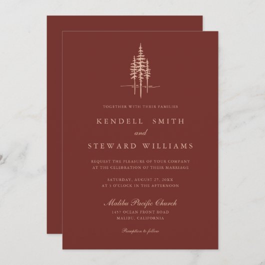 Moderne Boombos Rustieke bruiloft uitnodiging (Voorkant / Achterkant)