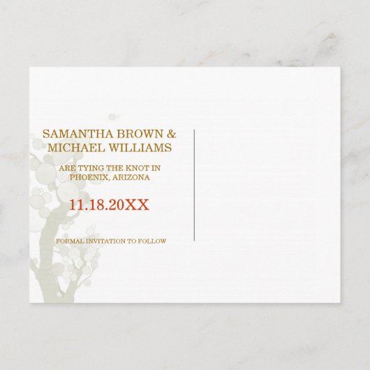 Moderne boombruiloft sparen de Datum Aankondigingskaart (Achterkant)