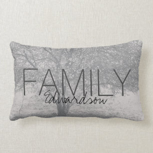 Moderne boomgrijze witte natuur Familienaam monogr Kussen