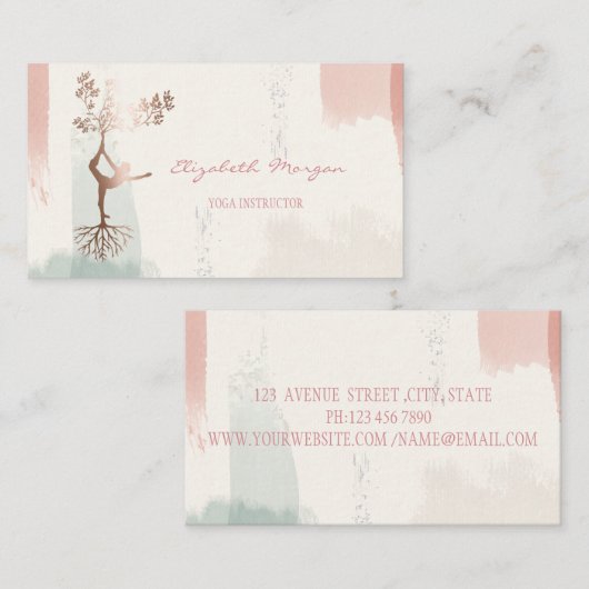 Moderne boomstructuur Silhouette, Waterverf pensee Visitekaartje (Voorkant / Achterkant)